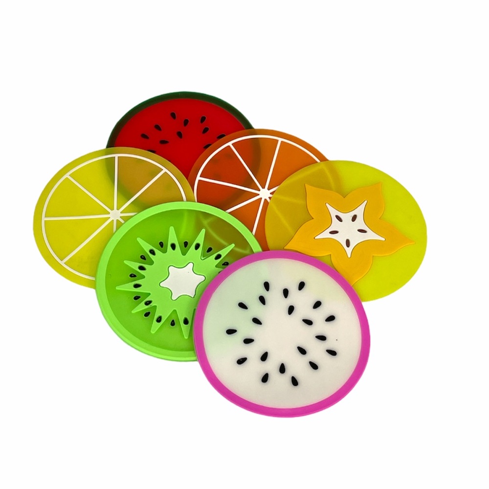 Summertime Drink Coasters, Set of 6, Red, Yellow, Pink